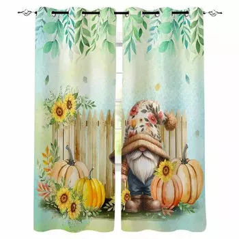Thanksgiving Plant Fence Pumpkin Leaves Dwarf Blackout Curtains For Living Room Bedroom Window Treatment Blinds Kitchen Drapes W135 x H60cm