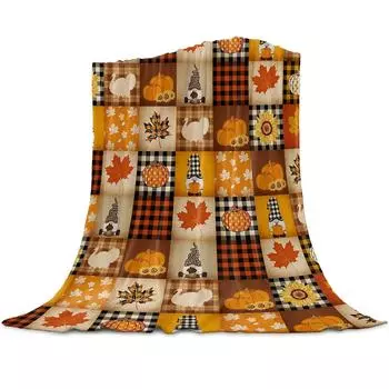Thanksgiving Pumpkin Blanket Super Soft Flannel Blanket Maple Plaid Print Blanket Suitable for Gift Blanket 70x100cm