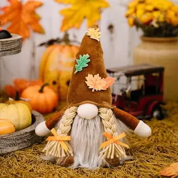 Thanksgiving Unique Lighted Plush Doll Adorned With Colorful Fall Leaves And Designs