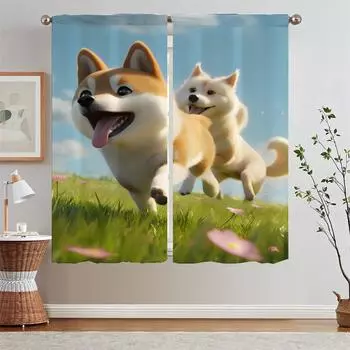 The Beloved Shiba Inu Fabric Curtain Tiebacks Christmas Curtains for Living Room Partition Blackout Tentacles Tulle in Kitchen W50xH70cmx2pcs-CL