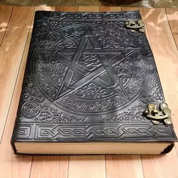 The Big Pentagram Leather Journal, Extra Large Pentagram Leather Notebook, Sketchbook for Artist, Big Spellbook, Cosplay Accessories. 13 x 10 in