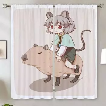 The Capybara Club Anime Curtain Rods Luxury Curtains for Living Room on Sale Window Blinds Modern Home Decoration Shades Blind W50xH70cmx2pcs-CL