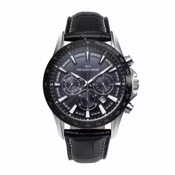 The Clock House Watch Business Casual Solar Chronograph Black Leather Strap Men s MBC1003-BK3B