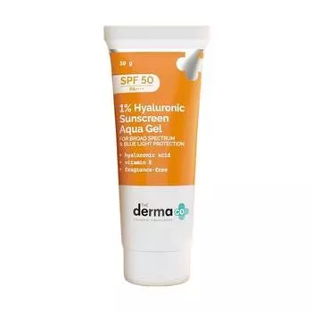 The Derma Co 1% гиалуроновый солнцезащитный крем SPF 50 Aqua Gel, PA++++, легкий, без белого оттенка, для широкого спектра действия - 30 г