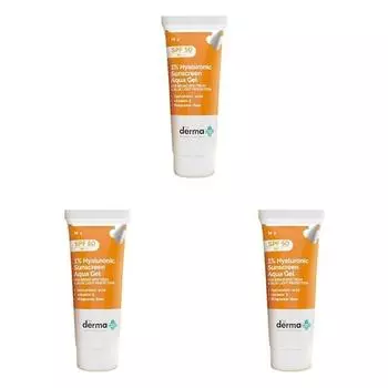 The Derma Co 1% гиалуроновый солнцезащитный крем SPF 50 Aqua Gel, PA++++, легкий, без белого оттенка, для широкого спектра действия - 30 г (Пакет из 3)