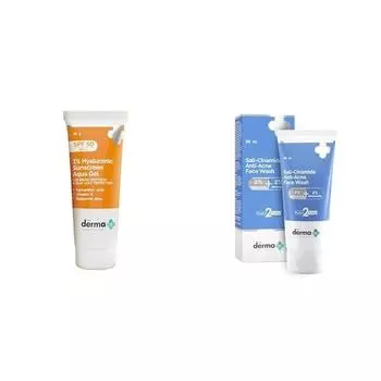 The Derma Co 1% гиалуроновый солнцезащитный крем SPF 50 Aqua Gel, PA++++, легкий и The Derma Co Sali-Cinamide средство для умывания лица против прыщей - 80 мл