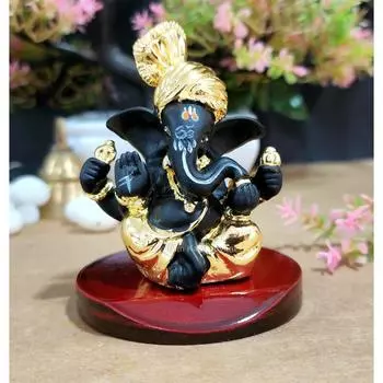 The Divine Aura of Ganesha Golden Idol on MDF Base for Car Dashboard, Office Desk, and Festive Gifting