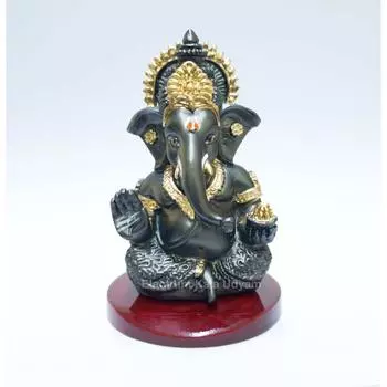 The Divine Aura of Ganesha Idol on MDF Base for Car Dashboard, Office Desk, and Festive Gifting чёрный