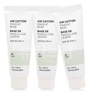 THE FACE SHOP Air Cotton Makeup Base 01 Mint 35g, mint, 3 pcs.