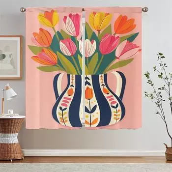 The Fiery Red Tulips Kitchen Curtains Salon 2 Cheap Pieces Bedroom Blackout Curtains for Living Room Blind Bathroom Curtain Home W50xH70cmx2pcs-CL