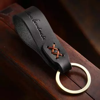 The first layer of cowhide car keychain, high-grade leather keychain, car keychain hanging waist, pure handmade thickening creativity чёрный