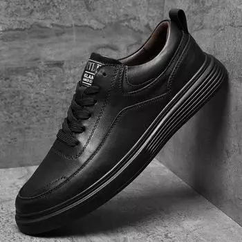 The first layer of cowhide casual board shoes 2024 autumn new men s leather board shoes trendy men s breathable lace-up casual board shoes 38 белый