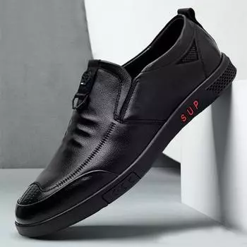 The first layer of cowhide couple s men s casual leather shoes is fashionable, the Korean version is versatile, genuine leather, Doudou shoes are bre 38 чёрный