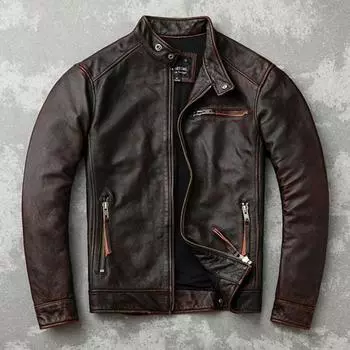 The First Layer of Cowhide Leather Jacket Men s Slim Jacket Retro Old Spring and Autumn Pure Leather Jacket XL