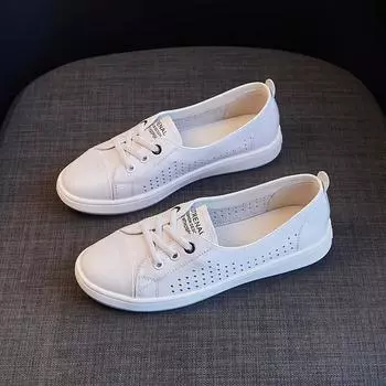 Первый слой воловьей кожи. Маленькие белые туфли. Новые женские универсальные туфли для спорта и отдыха I Four Seasons. Кроссовки в корейском стиле. 35
