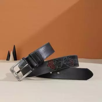 The First Layer Of Cowhide Men S Belt Is Purely Hand-Embossed Retro Vegetable Tanned Needle Buckle Belt, And The Old Leather Belt Is Made. 105cm-125cm жёлтый