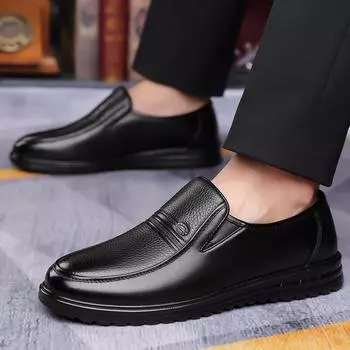 The first layer of cowhide men s shoes 2024 autumn leather foot cover non-slip casual leather shoes single shoes middle-aged and elderly father shoes 38 чёрный
