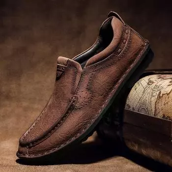 The first layer of cowhide men s shoes autumn new outdoor casual shoes soft sole foot cover middle-aged and elderly foot cover leather shoes one Shoes 38 темно-коричневого