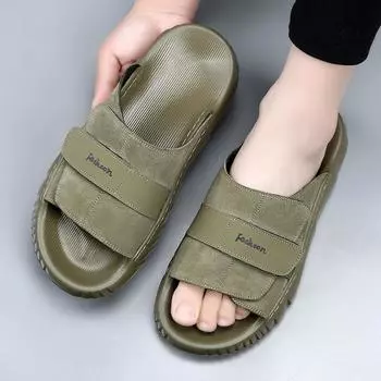 The first layer of cowhide slippers men s summer wear non-slip and wear-resistant sandals men s high-end trend one-word slippers men s new models 38
