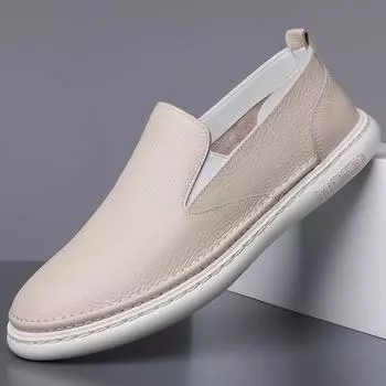 The first layer of cowhide summer men s genuine leather shoes, one pedal, white shoes, soft soles, soft surfaces, casual fashion Doudou shoes 38