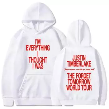 Худи Forget Tomorrow World Tour 2024 Джастин Тимберлейк Певец Принт Толстовка Уличная одежда Хип-хоп Зима Мужские Пуловеры XS белый