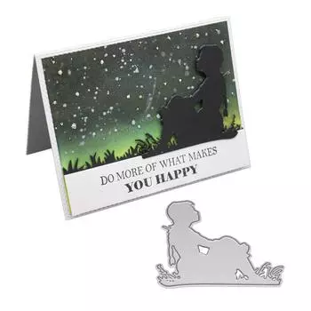 Девушка, сидящая на траве, рамка, металлический серебристый трафарет, эмбоссинг, режущие штампы для DIY скрапбукинга, бумажного альбома, изготовления открыток серебряный