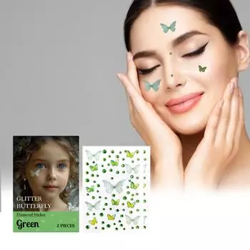 The Green Flashing Butterfly-shaped Diamond Sticker Is A Shiny Decorative Sticker Suitable For Birthday Parties , Performances And Other Scenarios One Size
