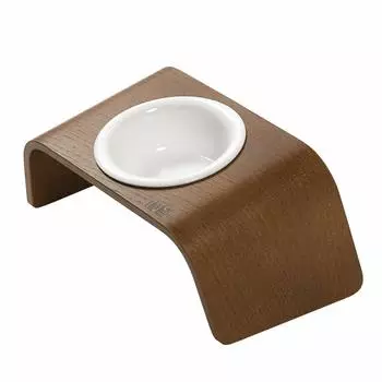 the hill Pet Tableware with Stand WOODY Good Eating Single Wood Bowl for Cats and Small Dogs [Walnut Color] Bowl Ceramic/Stand