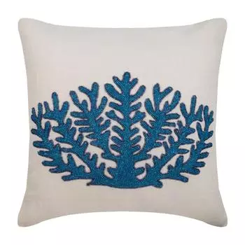 The HomeCentric Белые европейские наволочки Льняные наволочки европейского размера Морские существа Коралловые морские водоросли Бисерный пляжный стиль Пасха - Голубое коралловое сокровище 12 x 12 inch слоновая кость