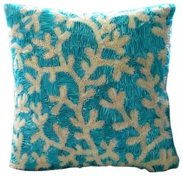The HomeCentric Blue Pillow Cover Corals Ribbon Beach Ocean Pillow Shams Pillow Sham Square Silk Pillow Shams Mediterranean Sea Easter - Aqua Ornate 12 x 12 inch синий