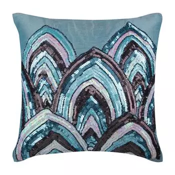 The HomeCentric Blue Pillow Shams Sequins & Beaded Sparkly Pillow Covers Silk Pillow Shams Art Deco Pillow Shams Easter - Blue Mahal 14 x 14 inch синий