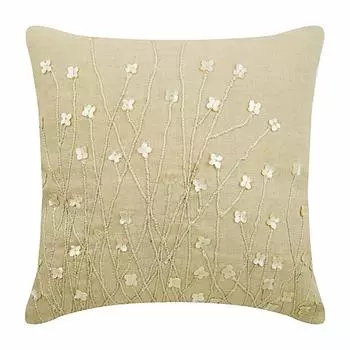 The HomeCentric Чехол на подушку цвета экрю Жемчужный сад Цветочная тема Наволочка Наволочка из хлопка и льна с цветочным рисунком Современный - Garden Pearls 12 x 12 inch бежевый