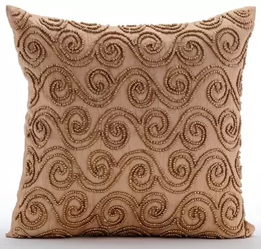 The HomeCentric Gold Pillow Cover Gold Scrolls Pillow Cover Геометрическая наволочка в стиле ар-деко Шелковая наволочка Couch Modern Abstract - Gold Scrolls 12 x 12 inch золотой
