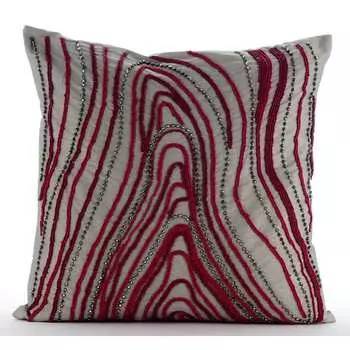 The HomeCentric Grey Pillow Shams Red Beaded Club Lounge Theme Наволочки Sham Tafte Pillow Shams Modern Striped Abstract - Cranberry Circuit 12 x 12 inch серый
