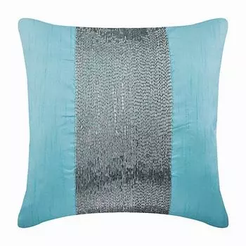 The HomeCentric Синий наволочка с металлическими бусинами и блестящими блестками Наволочка Шелковая наволочка Наволочка Однотонная Пасха - Aqua Center 12 x 12 inch синий