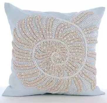 The HomeCentric Светло-голубые наволочки из бисера и джута Морские существа Наволочки в стиле океана и пляжа Хлопково-льняные наволочки Средиземноморье - Swirl Twirl 12 x 12 inch синий