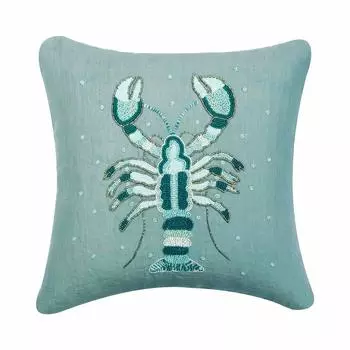 The HomeCentric Тусклые синие декоративные наволочки Льняные омары с вышивкой Декоративные подушки для дивана Морские существа Пляжный стиль Стиль Пасха - Lobster Cool 12 x 12 inch синий