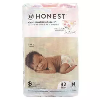The Honest Company, Clean Conscious Diapers™, для новорожденных, до 10 фунтов, цветение розы, 32 подгузника