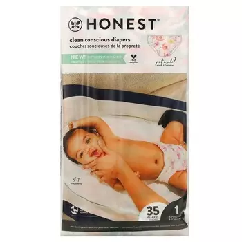 The Honest Company, Honest Diapers, размер 1, от 8 до 14 фунтов, цвет розы, 35 подгузников.
