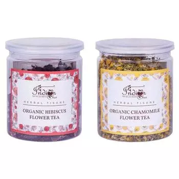 The Indian Chai — органический чай из цветков ромашки и органический чай из цветков гибискуса, по 50 граммов каждый, травяной чай, без кофеина