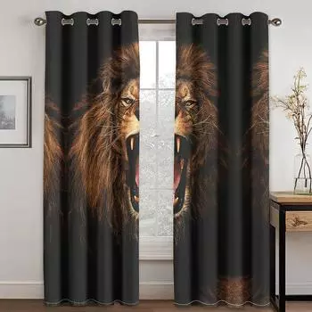 The king of beasts The king of the forest Tiger lion leopard curtain, a set of two pieces, home bedroom living room curtain 50W130H(CM)X2PCS&Grommet Top