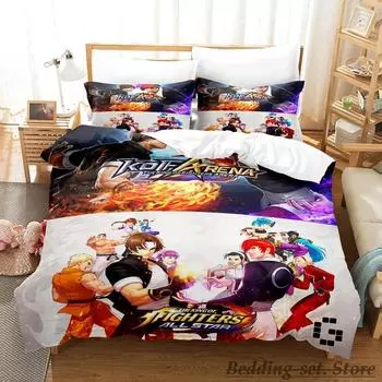 The King Of Fighters Bedding Set Single Twin Full Queen King Size Bed Set Aldult Kid Bedroom Duvetcover Sets Anime EU Single 135x200cm
