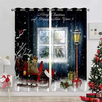The latest bedroom curtains with Christmas theme in 2024 are suitable for Christmas home decoration. 50W60H(CM)X2PCS&Grommet Top