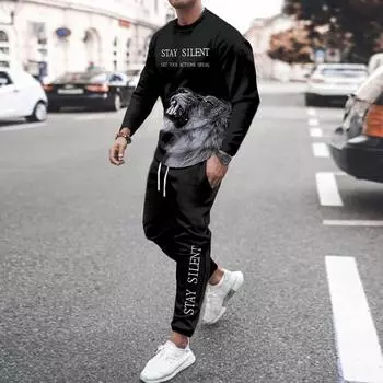 Король Лев Мужские комплекты из 2 предметов Повседневная спортивная одежда Брюки Костюмы Мужские футболки с длинным рукавом Осенние спортивные костюмы Брюки Одежда для отдыха S