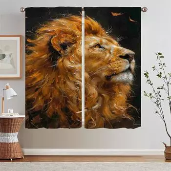 The Lion King on the Prairie Children s Room Curtains for Living Room Window Blinds Kitchen Curtains on Offer Free Shipping Home W50xH70cmx2pcs-CL