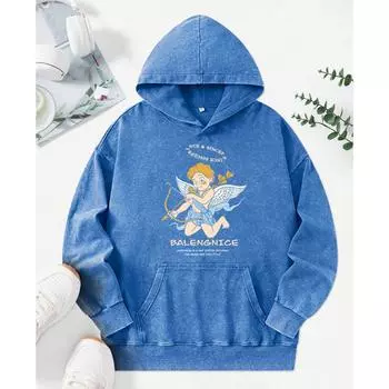 The Little Goddess Of Archery Print Womens Washed Hoodies Multicolor Soft Hoody Cotton Streetwear Fashion Tops M