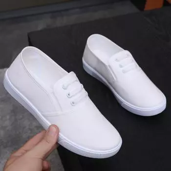 The manufacturer supplies one-pedal espadrilles, flat-soled versatile pure white cloth shoes, female nurse lazy shoes, casual student shoes. 35