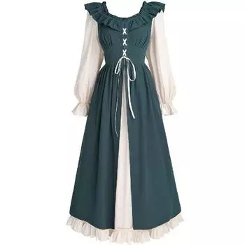 The Medieval Renaissance Lotus Long Sleeves Dresses Cosplay Costume Clothes L