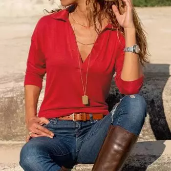 The New Autumn Women s Casual V-neck Solid-color Long-sleeved Dress S чёрный