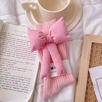 The new detachable three-dimensional cotton-filled large bow stacks socks tide design sense trend women s socks 35-40